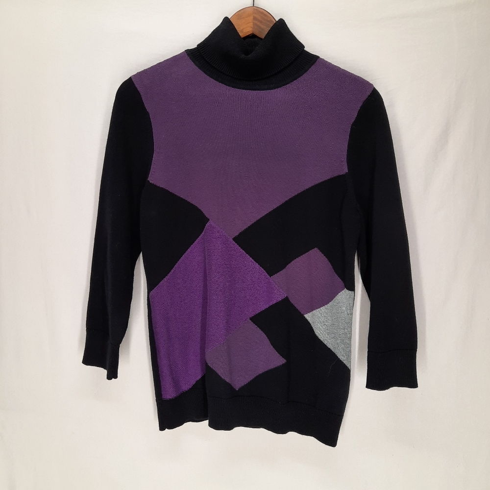 Liz Claiborne 100%Cotton purple patterned long-sleeved turtleneck sweater Size M